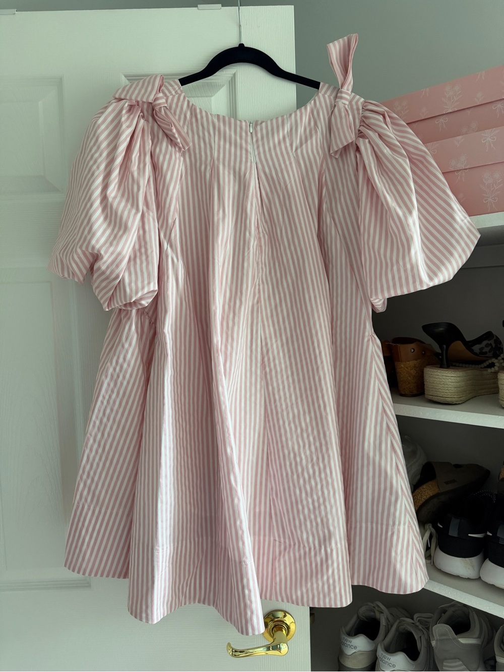 Pink Striped Puff-Sleeve Mini Dress - Picture 2 of 4
